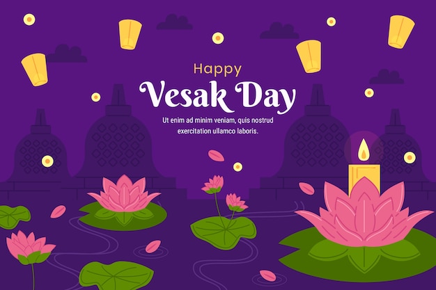 무료 벡터 vesak 날 축제 축하를위한 평면 배경