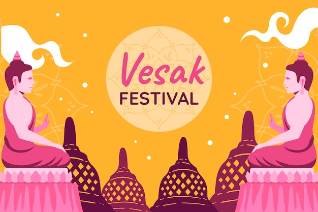 無料ベクター vesak 祭りのお祝いのフラット背景