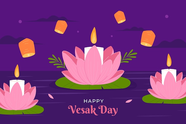 무료 벡터 vesak 축제 축하를위한 평면 배경