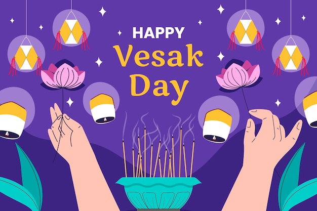 無料ベクター vesak 祭りのお祝いのフラット背景