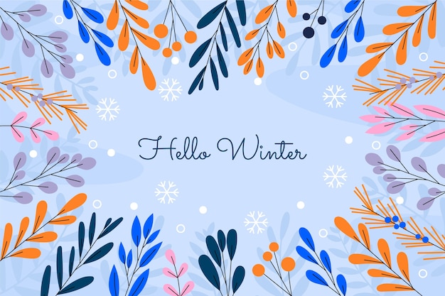 Бесплатное векторное изображение Плоский фон для зимнего сезона с листьями