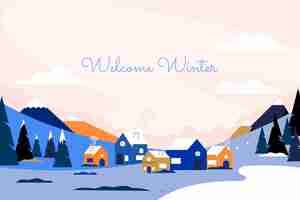 Бесплатное векторное изображение Плоский фон для зимнего сезона с городом
