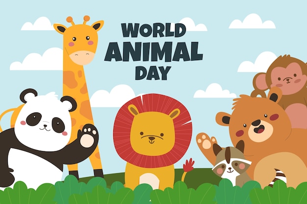 무료 벡터 세계 동물의 날 축하를 위한 평평한 배경