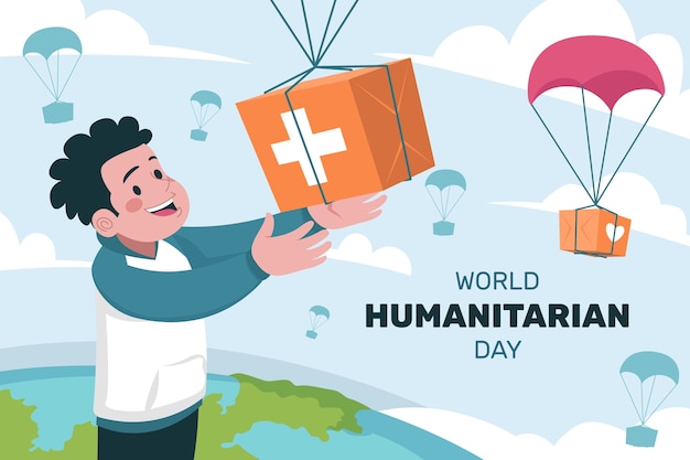 Бесплатное векторное изображение Плоский фон для всемирного дня гуманитарной помощи