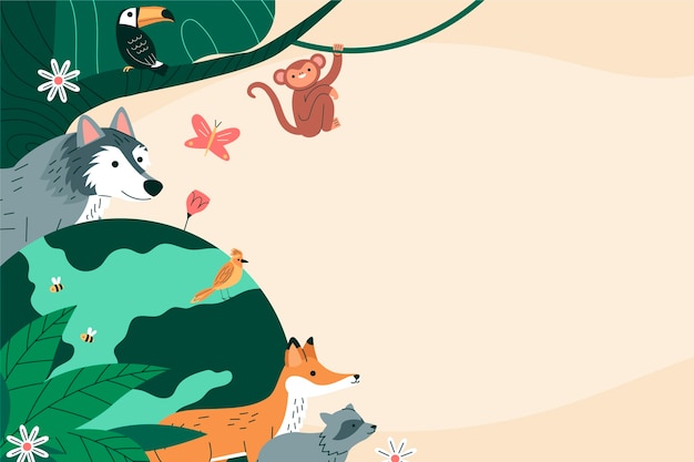 Бесплатное векторное изображение Плоский фон для всемирного дня дикой природы с флорой и фауной