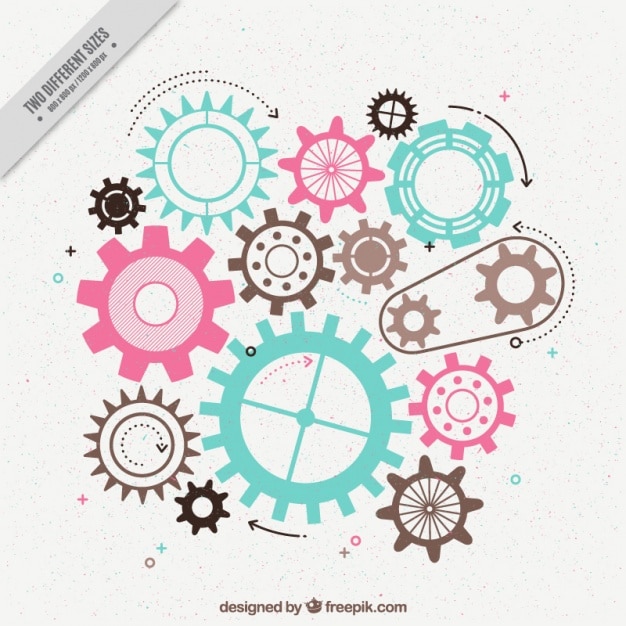 Free vector flat background of gears with different colors