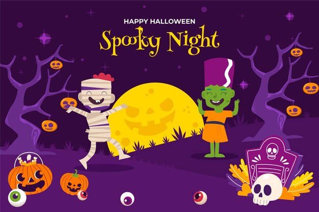 Vettore gratuito sfondo piatto per la celebrazione di halloween