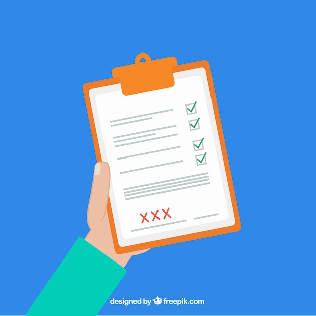 Free vector flat background of hand with clipboard and checklist