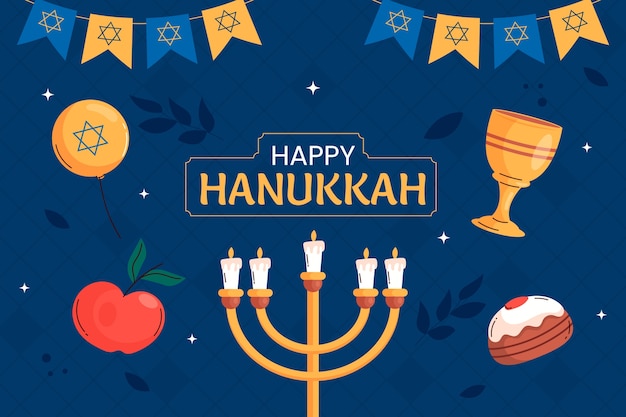 Vettore gratuito sfondo piatto per la celebrazione di hanukkah