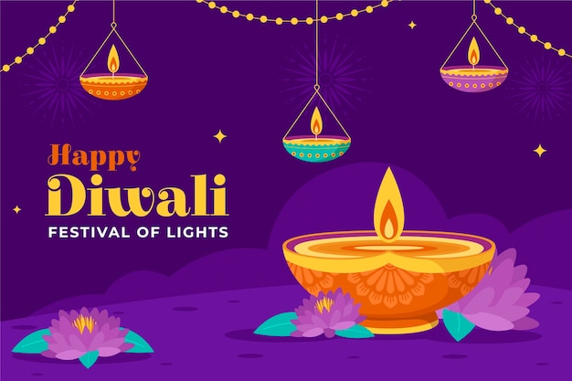 Free vector flat background for hindu diwali festival celebration