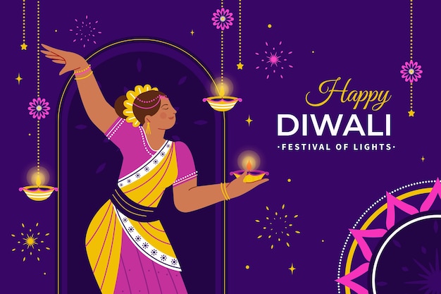 Flat background for hindu diwali festival celebration
