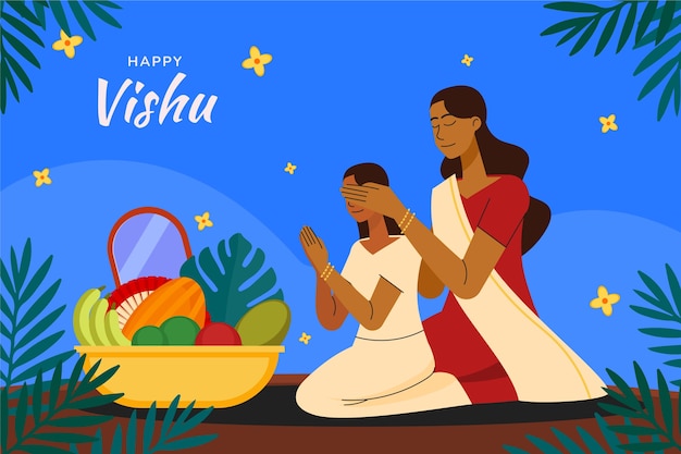 Free vector flat background for hindu vishu festival celebration