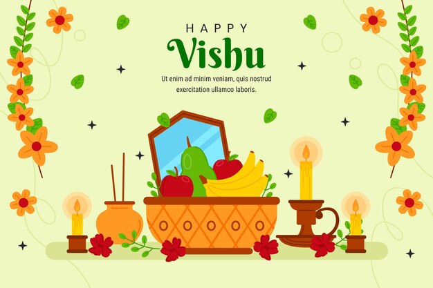 Flat background for hindu vishu festival celebration