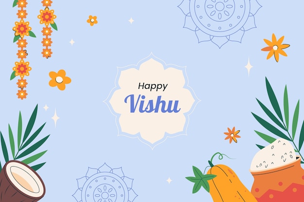 Flat background for hindu vishu festival celebration