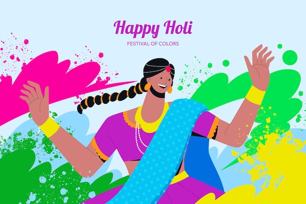 Flat background for holi festival celebration