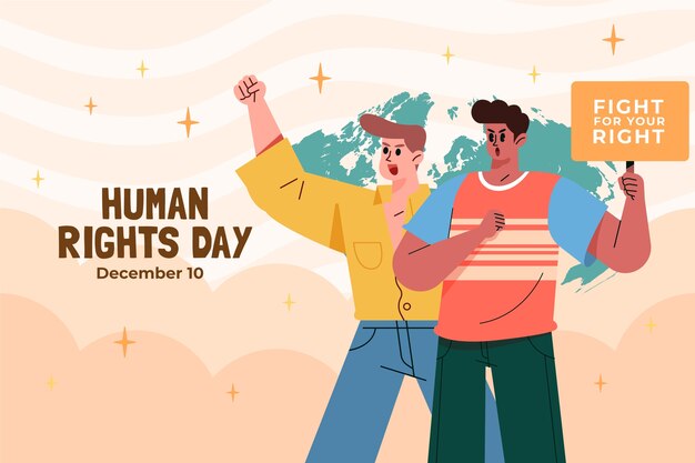 Flat background for human rights day with people holding placard