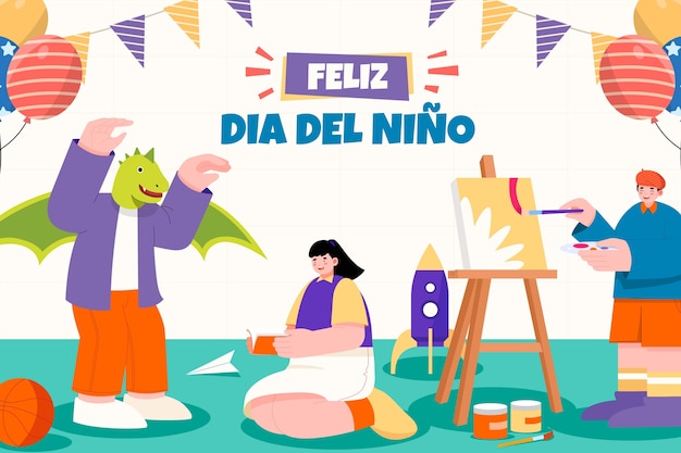 어린이 날 축하 를 위해 스페인어 로 평평 한 배경