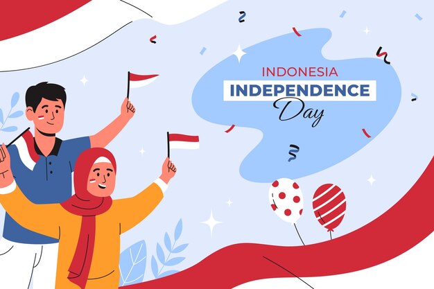 インドネシア独立記念日のお祝いのためのフラットな背景