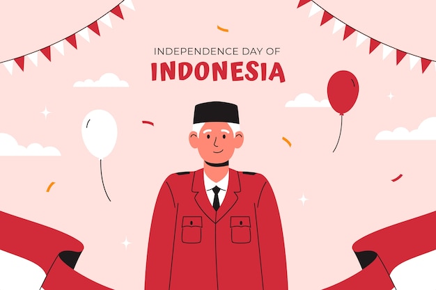 Vettore gratuito sfondo piatto per la celebrazione del giorno dell'indipendenza dell'indonesia