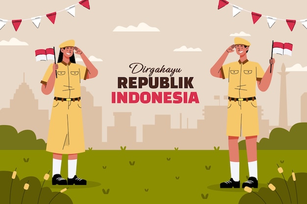 Sfondo piatto per la celebrazione del giorno dell'indipendenza dell'indonesia