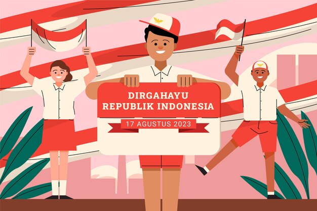 Плоский фон для празднования дня независимости индонезии