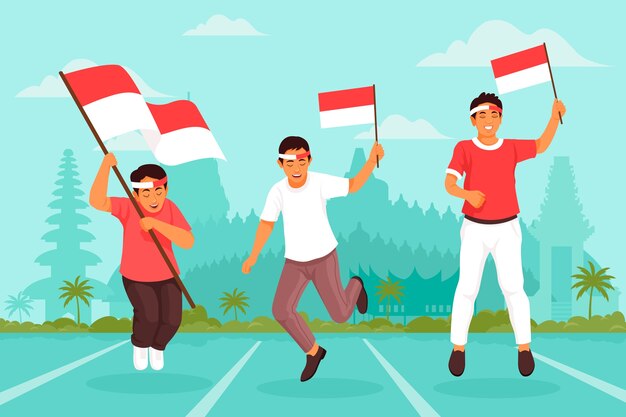 Vettore gratuito sfondo piatto per la celebrazione del giorno dell'indipendenza dell'indonesia