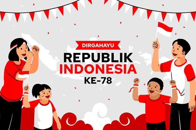 インドネシア独立記念日のお祝いのためのフラットな背景