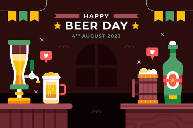 Flat background for international beer day celebration