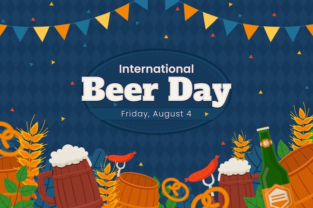 国際ビールの日のお祝いのためのフラット背景