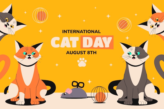 flat background for international cat day celebration