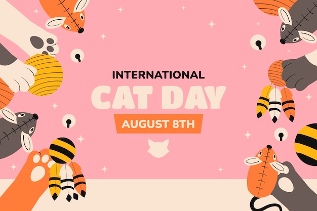 Free vector flat background for international cat day celebration