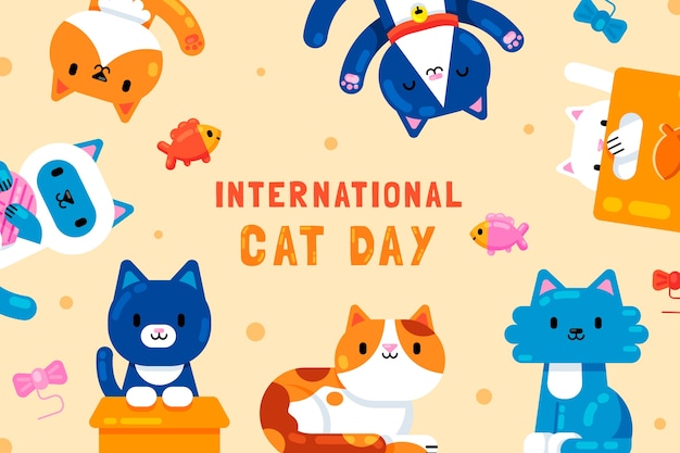 Free vector flat background for international cat day celebration