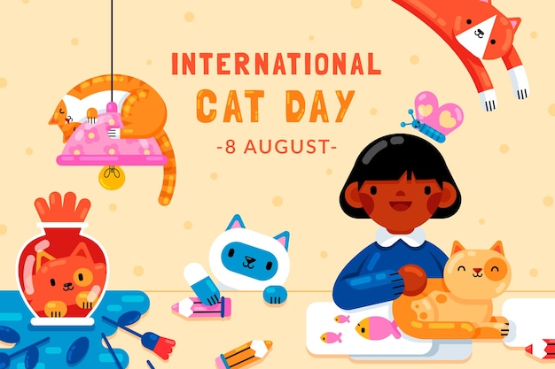 Free vector flat background for international cat day celebration