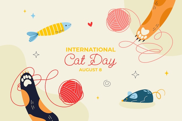 Free vector flat background for international cat day celebration