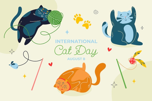 Free vector flat background for international cat day celebration