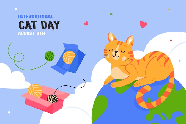 国際猫の日のお祝いのためのフラットな背景