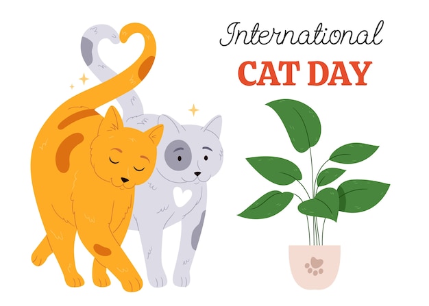 Плоский фон для празднования международного дня кошек