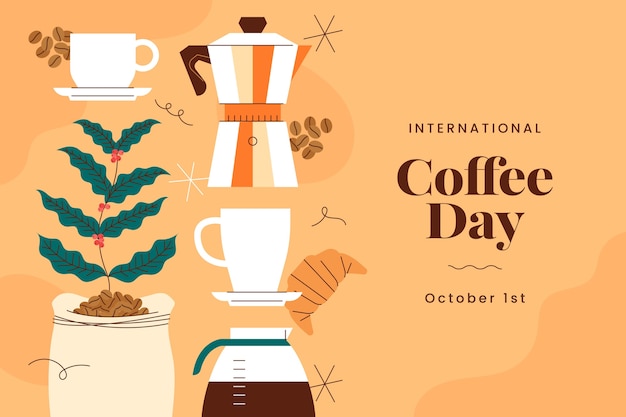 Flat Background for International Coffee Day Celebration – Free Vector Download