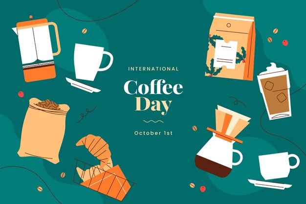 국제 커피의 날 축하를 위한 평평한 배경
