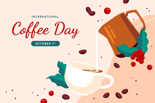 국제 커피의 날 축하를 위한 평평한 배경