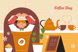 Free vector flat background for international coffee day celebration