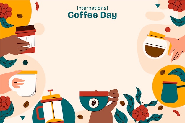 Vector Templates: Flat Background for International Coffee Day Celebration – Free Download