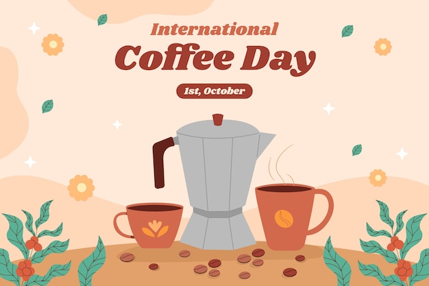 国際コーヒーデーの祝賀のための平らな背景