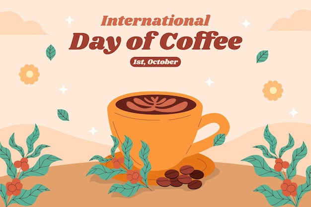 国際コーヒーデーの祝賀のための平らな背景