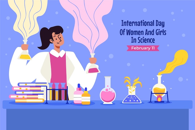 Flat background for international day of women and girls in science