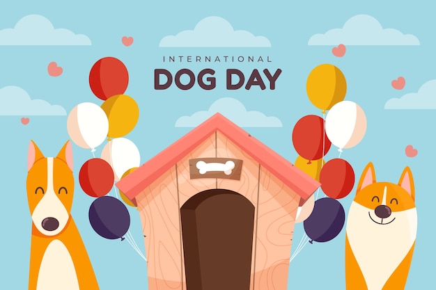 国際犬の日のお祝いのためのフラット背景