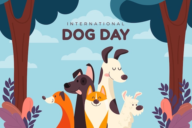 Flat background for international dog day celebration