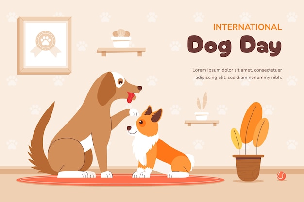 Flat background for international dog day celebration