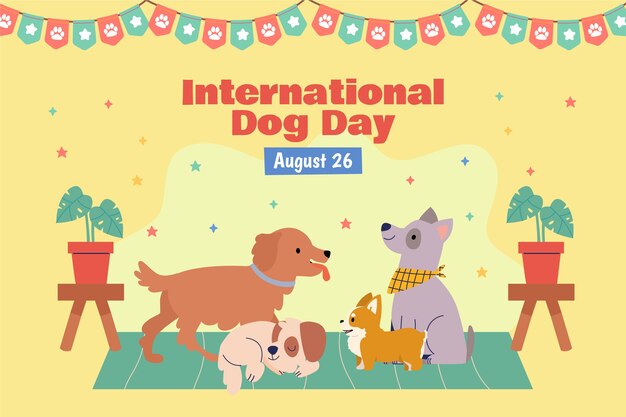 Flat background for international dog day celebration