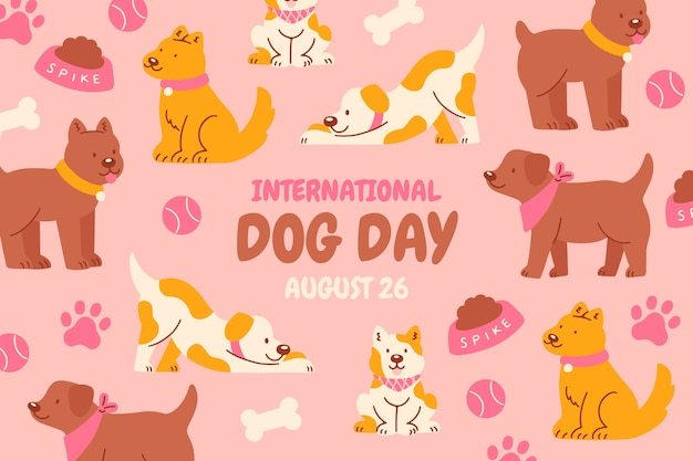 Flat background for international dog day celebration